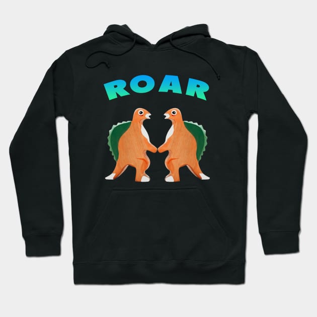 Cute Dinosaur Backtoschool Quote Roar Heart blue green Hoodie by Dolta